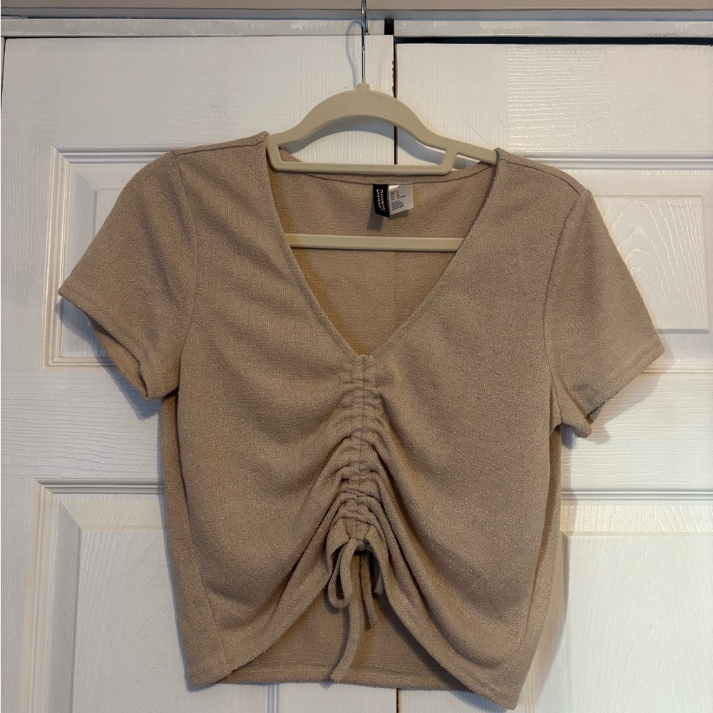 Divided Beige Gathered Crop Top